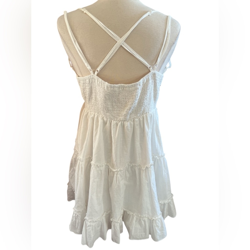 Bohemian White Lace Baby doll tiered Cotton Summer Dress adjustable straps 12 - Picture 4 of 12